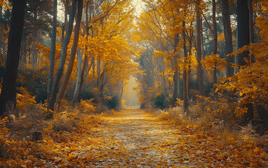 Obraz premium autumn forest in the morning