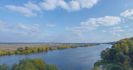Obraz premium River with a cloudy sky in the background