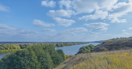 Naklejka premium Beautiful landscape with a river and trees