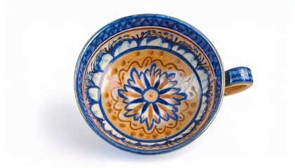 Fototapeta premium a traditional Peshawari Kahwa tea bowl track art placed. top view isolated on a white background. 