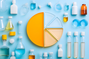 Chemical analysis process laboratory infographic blue background overhead view scientific exploration