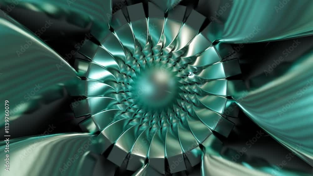 Wall mural abstract background 3d animation shiny glass and metal reflective objects movement rotation play of 