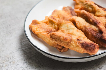 close-up of a plate of home-made fried bananas