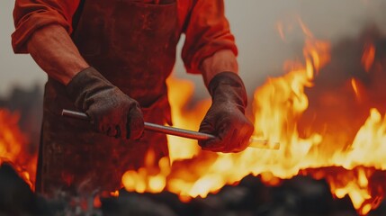Skilled Blacksmith Shaping Metal in Fiery Forge, Capturing the Artistry and Precision of Traditional Metalworking Techniques in a Dramatic Setting