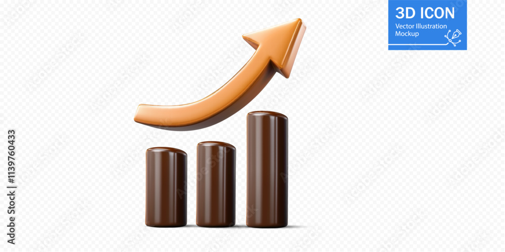 Poster a graphic shows three brown bars representing data metrics, with an upward arrow indicating growth. 