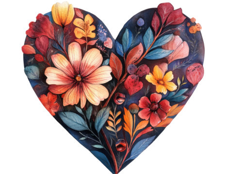 Colorful Floral Heart Design with Vibrant Elements