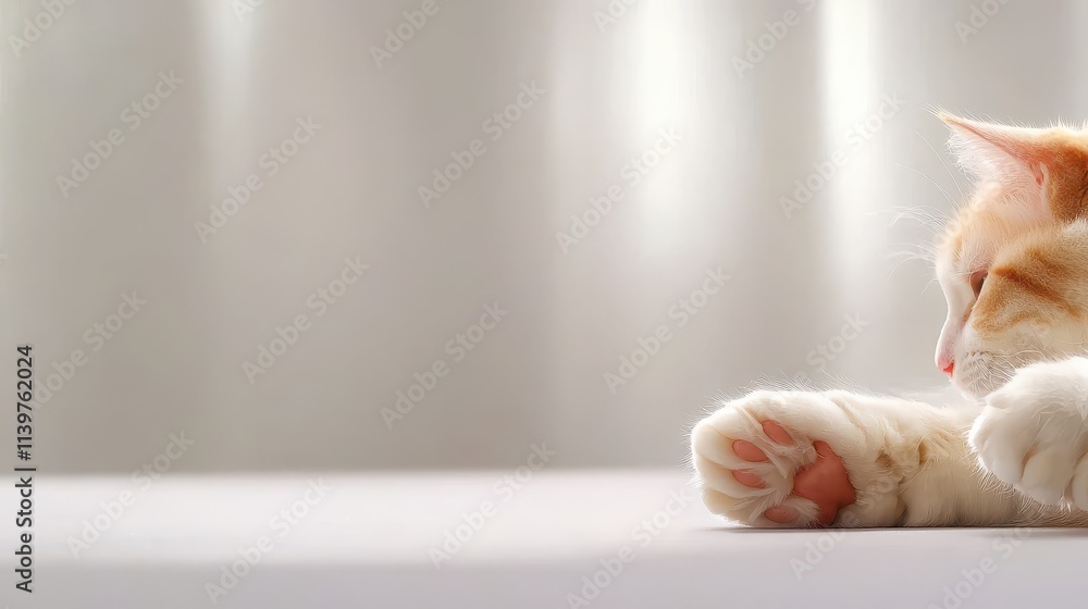 Poster serene ginger cat resting calmly on soft surface with beautiful background light