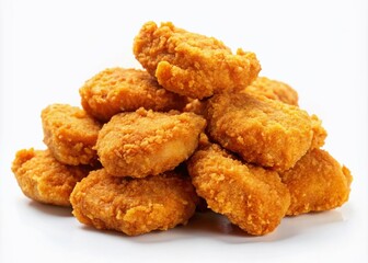 Realistic PSD Chicken Nuggets on a white background, ideal for fast food menus, recipe cards, and food blogs, showcasing a golden, crispy texture and delicious appeal.