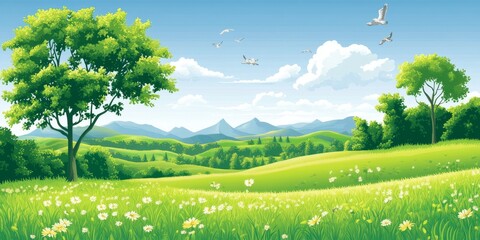 Obraz premium Peaceful grassland under bright sunlight