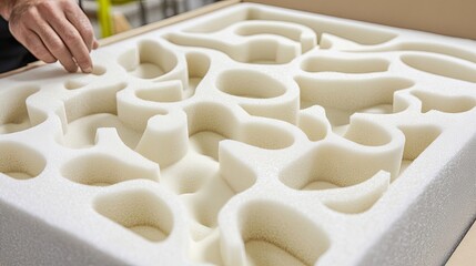 Detailed Close-Up of Custom Foam Packaging with Unique Shapes