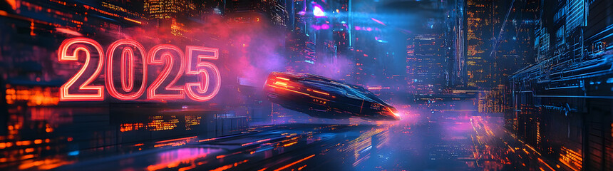 An innovative design and bright colors envision a futuristic world in 2025 in this artwork