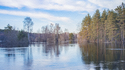 Calm lake with trees in the background