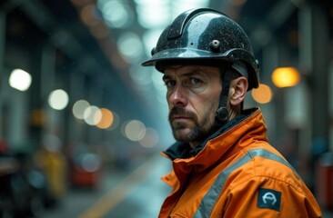 Obraz premium Factory worker in oil plant background