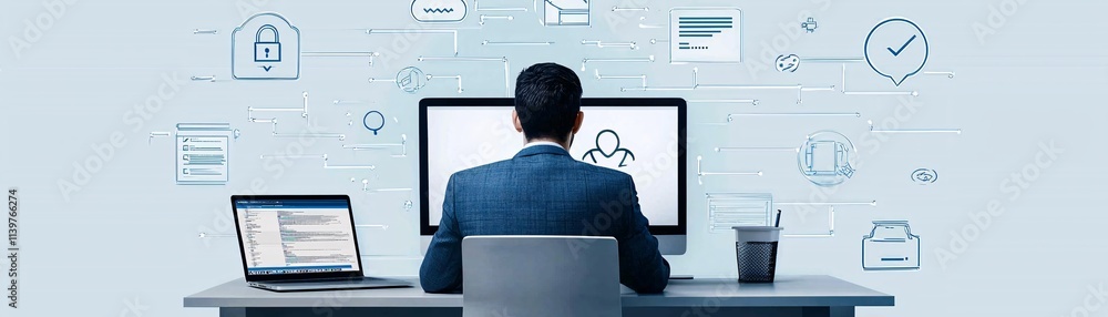 Poster an illustrated security prompt requiring captcha verification on a desktop screen in a professional 