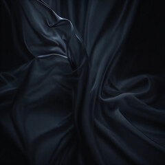 Obraz premium close-up of a luxurious black fabric, draped in soft, flowing waves. The smooth surface creates a dramatic, abstract background with subtle hints of texture and light.
