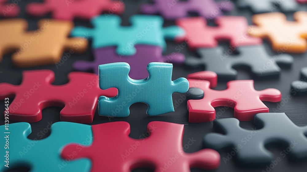 Aufkleber digital transformation data workflow concept. colorful puzzle pieces scattered with one standout pie