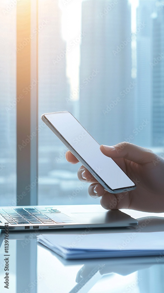 Poster 18. a user uploading personal documents through an online form on a smartphone, with a professional 