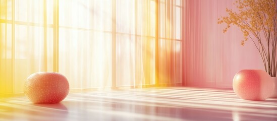Serene Sunrise Room with Pink Tones and Exercise Balls