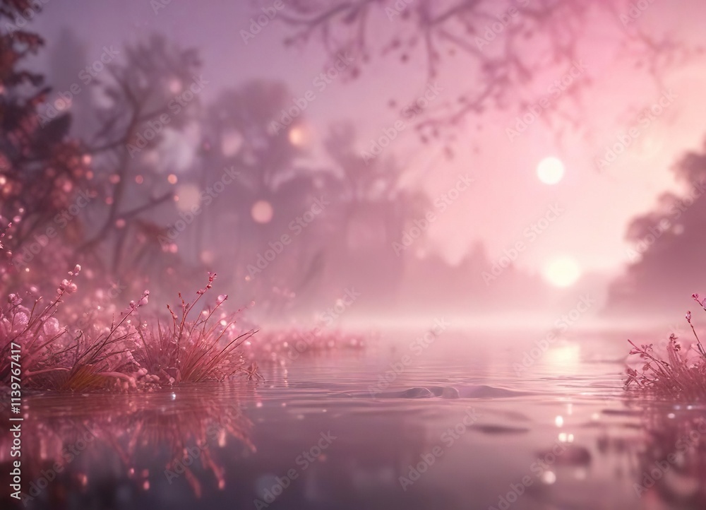 Wall mural soft pink haze with bokeh effect in a misty atmosphere, soothing, misty, soft pink