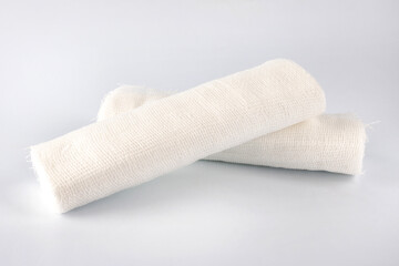 Gauze medical bandage. Two rolls of bandage on a white background.