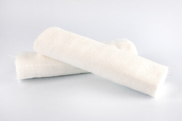 Gauze medical bandage. Two rolls of bandage on a white background.