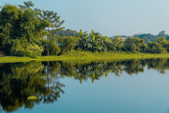 The panoramic view of Cooch bihar palace Lake at North Bengal India 