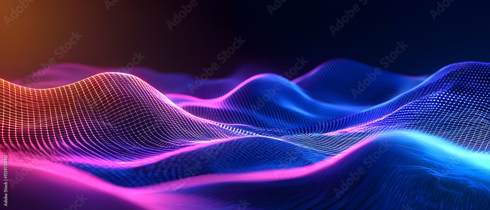 Poster dynamic digital waves abstract visualization technology digital environment aerial perspective futur