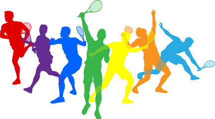 Silhouette Tennis male men players set. Active sports people healthy players fitness silhouettes concept.