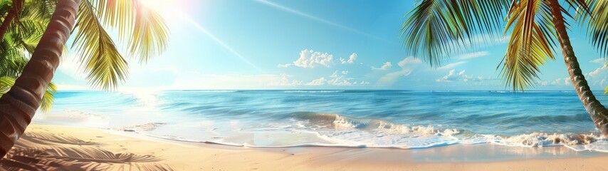 Fototapeta premium Tranquil Beach Scene with Palm Trees