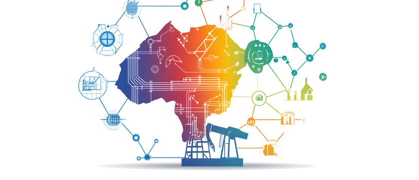 Innovative energy solutions africa infographic digital landscape aerial perspective sustainable development