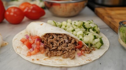 Delicious Freshly Prepared Taco with Ground Meat and Vegetables