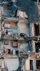 destroyed and burned houses in the city in Ukraine