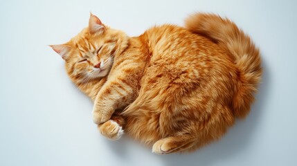 Fluffy Orange Cat Sleeping Comfortably on Soft White Surface in Natural Light