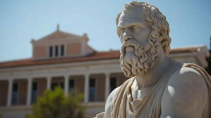Fototapeta premium Ancient Greek Statue in Front of a Historical Building