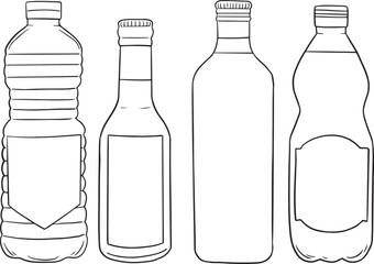 Bottle lines icons on white background - vector illustration.Vector set