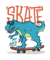 Dinosaur Ride Skateboard Hand Drawn Vector Illustration Designs