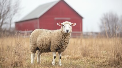 Obraz premium A Sheep in a Field, Peaceful Farm Scene