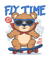 Cute Bear Skateboard Hand Drawn Vector Illustration Design