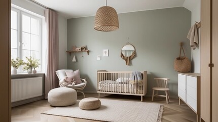 White  nursery decor in scandinavian style
