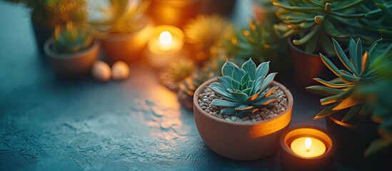 Serene Succulents: A Tranquil Evening with Candles and Plants