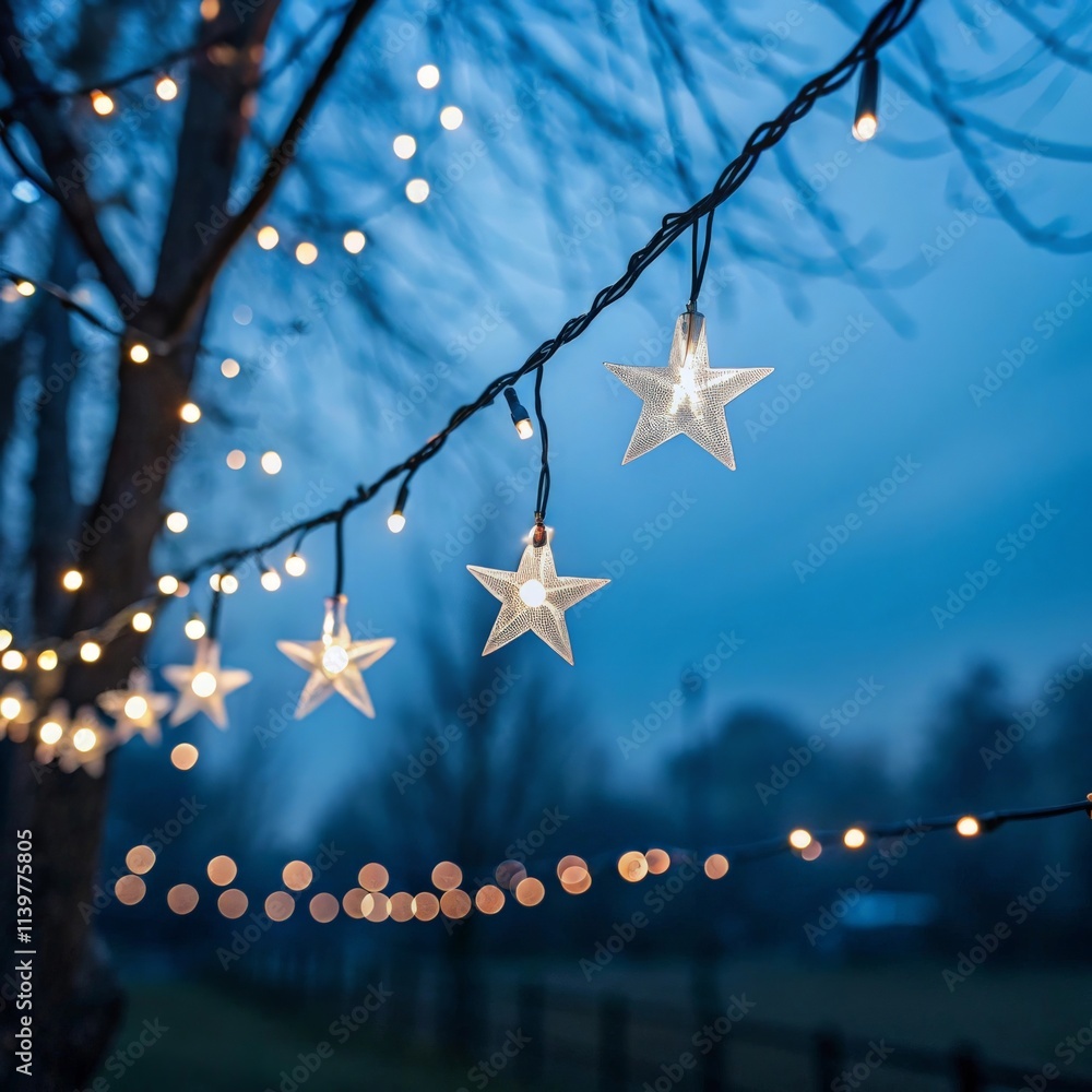 Wall mural a string of stars that are hanging from a tree.