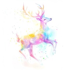 Obraz premium a dancing rainbow deer, magical creature, watercolor art, soft hues, isolated on white background