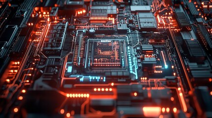 Obraz premium Neural Circuit and Electronic Cyber Brain in a Quantum Environment