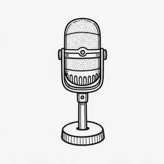 A microphone drawn with black lines. Black-and-white illustration.
