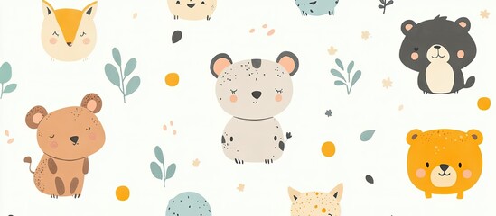 Adorable Cartoon Animals Seamless Pattern: Cute Baby Animals Illustration