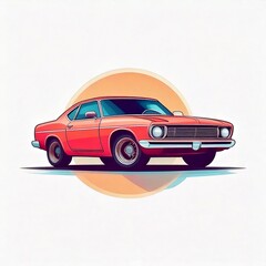 muscle car logo illustration in a simple and clean flat art style on isolated white