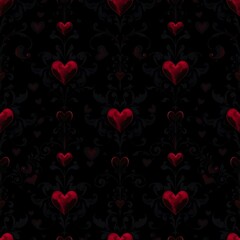 Dark Red Hearts Seamless Pattern 
