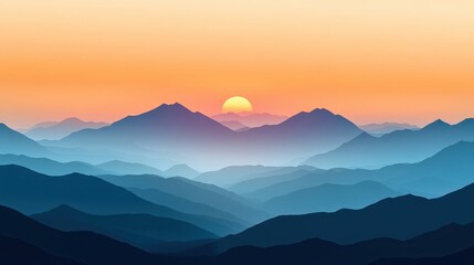 Fototapeta premium Breathtaking Mountain Sunset Landscape with Hazy Peaks