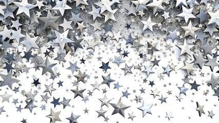 Silver star confetti cascading on a white backdrop, perfect for invitations, gift designs, and postcards&acirc;&euro;&rdquo;an elegant, shimmering touch for celebrations, VIP events, and special occasions.