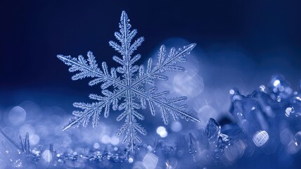 isolated blue snowflake crystal against a soft blur background